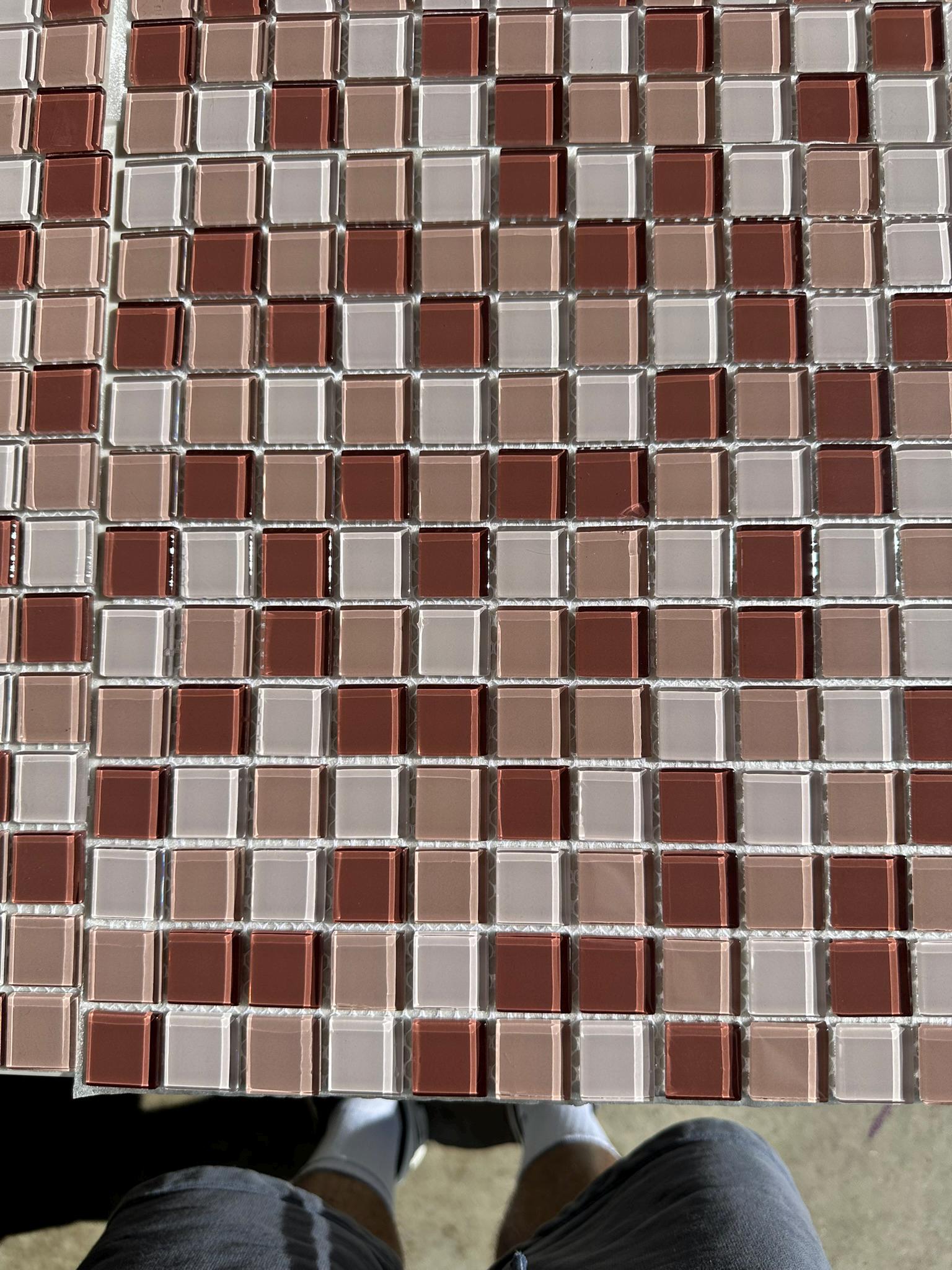 Light Pink Mixed Glass Mosaic 1x1 on a 12x12 Meshed sheet