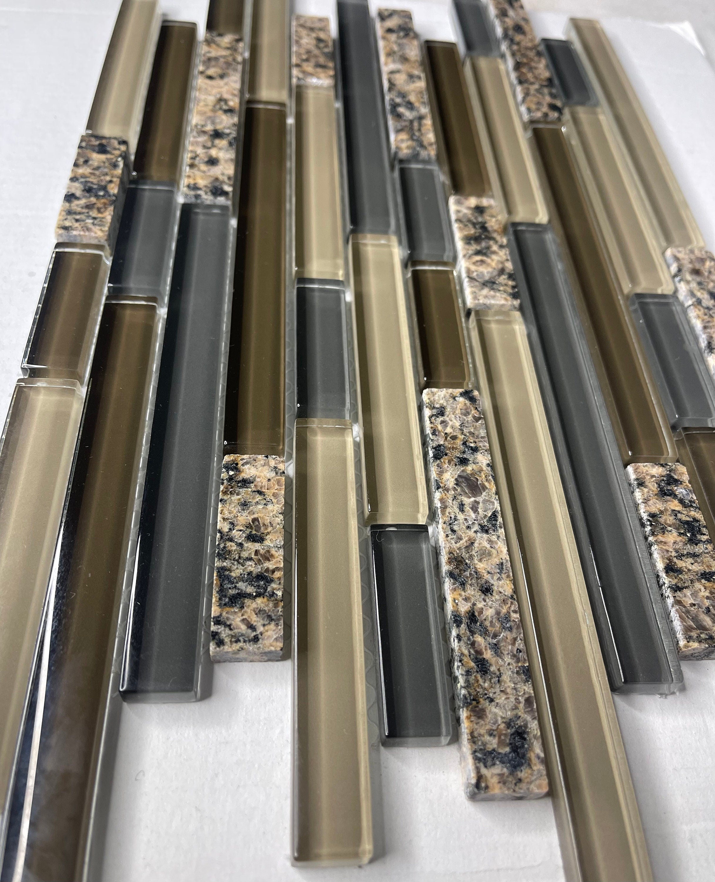 Tropical Brown Granite Stone & Glass Mix Mosaic