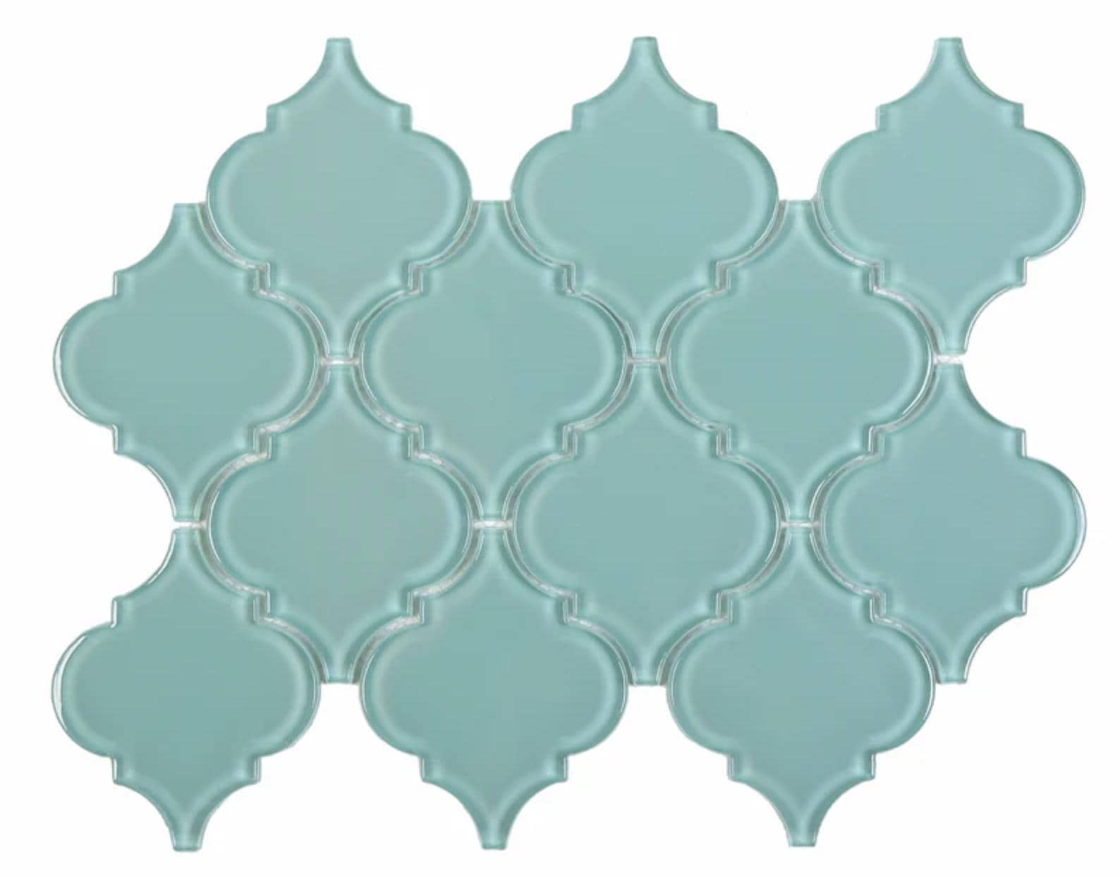 Aqua Arabesque Glossy Glass Mosaic 9"x13"