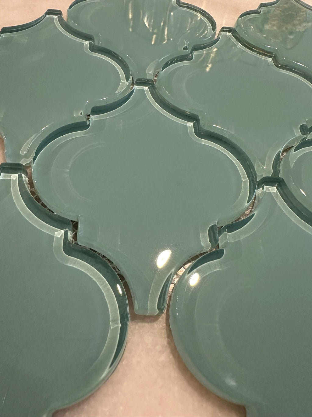 Aqua Arabesque Glossy Glass Mosaic 9"x13"