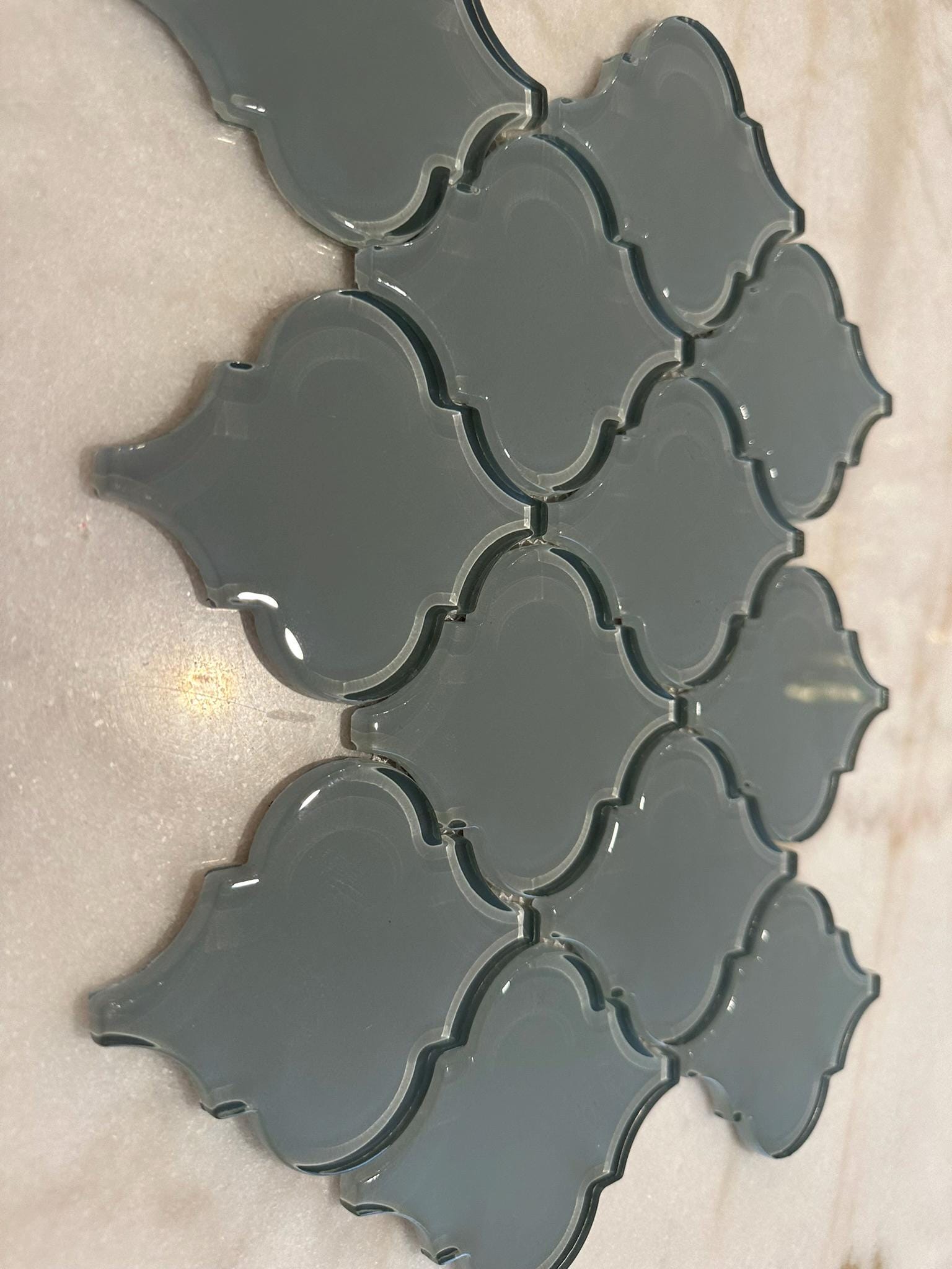 Gray Arabesque Glossy Glass Mosaic 9"x13"