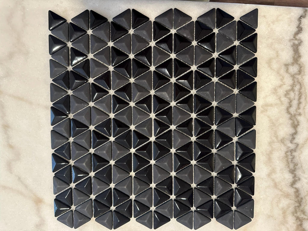 3D Black Triangle Matte and Glossy Mixed Mosaic Glass