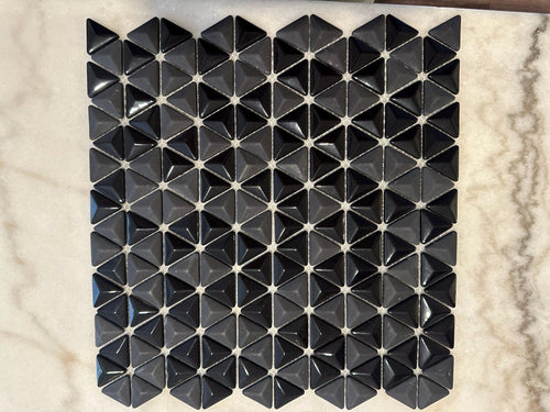 3D Black Triangle Matte and Glossy Mixed Mosaic Glass