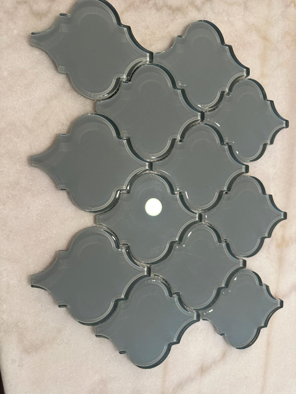 Gray Arabesque Glossy Glass Mosaic 9"x13"