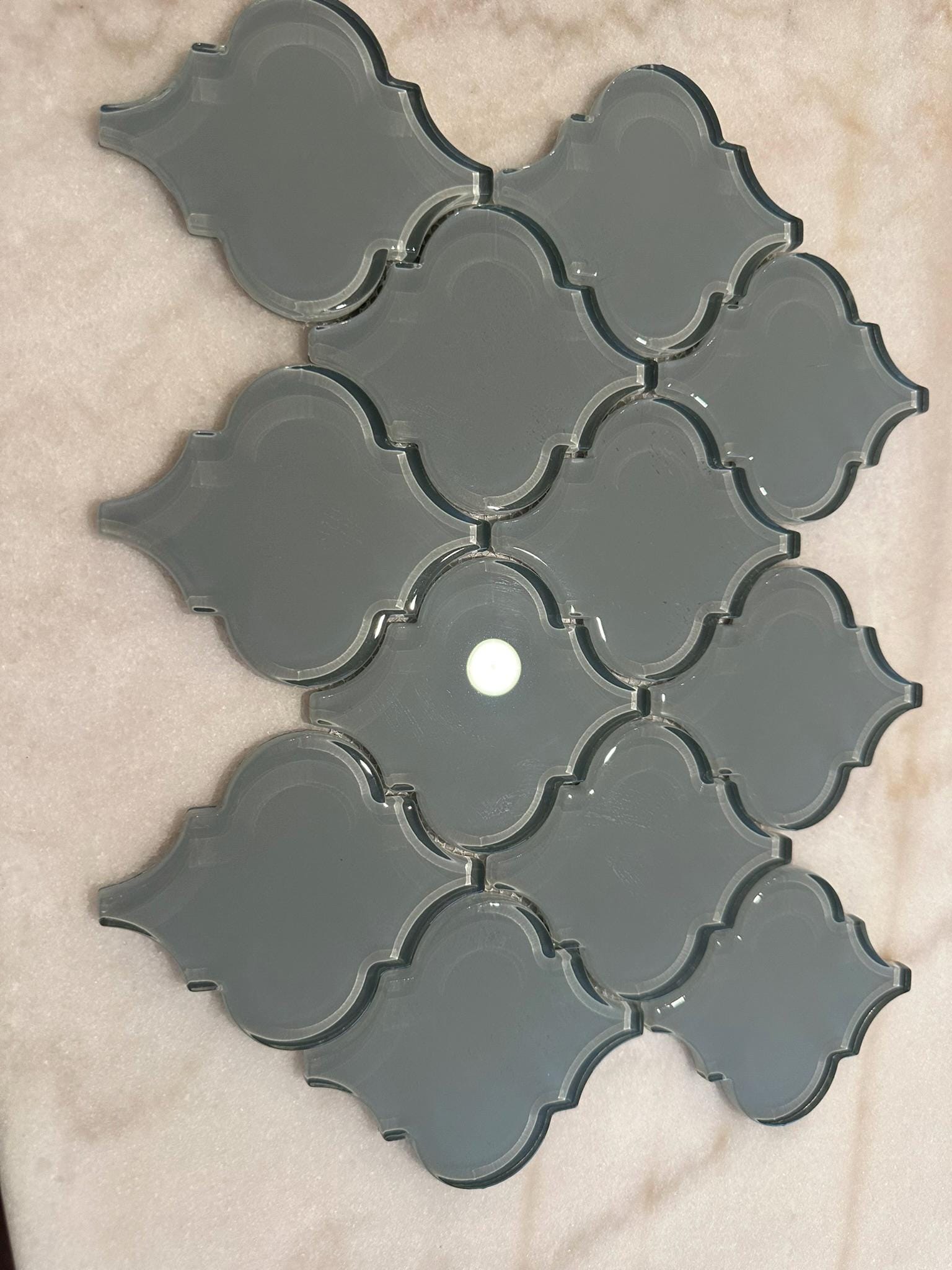 Gray Arabesque Glossy Glass Mosaic 9"x13"