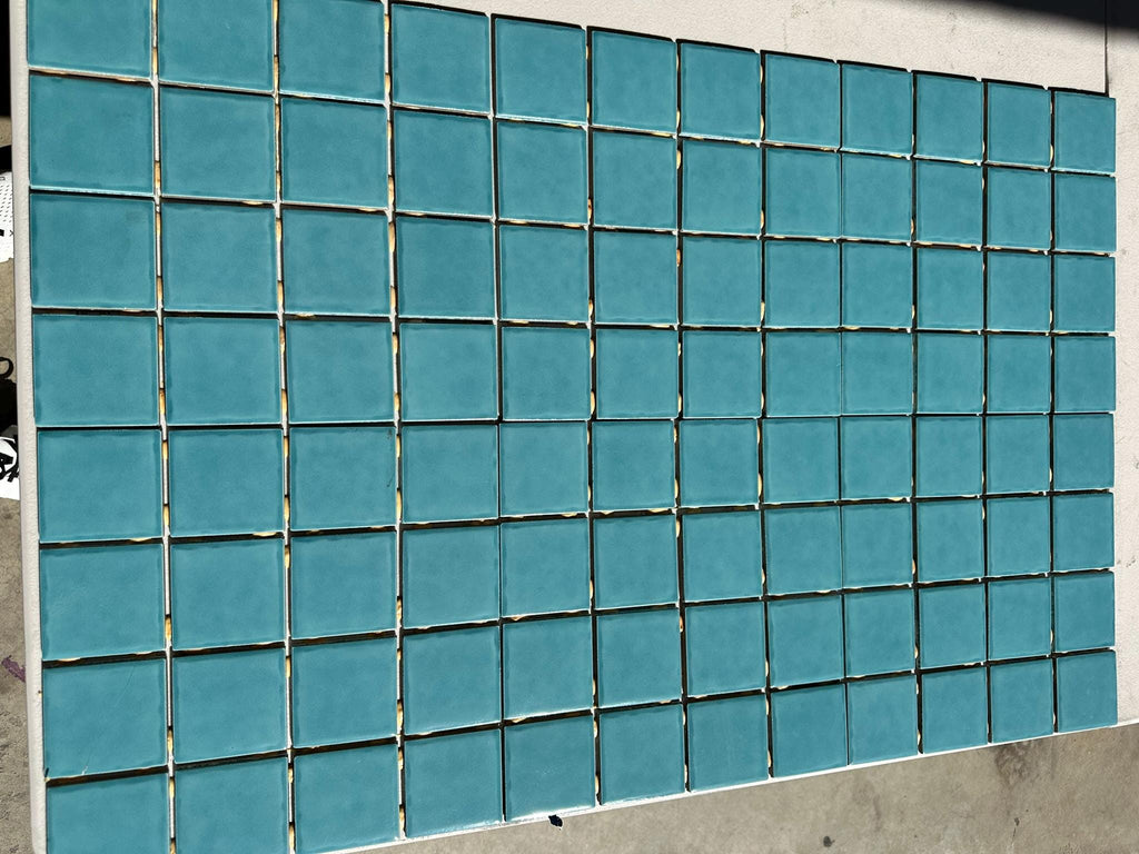 Teal Blue Glossy Pool Tile Porcelain Mosaic on 12x12 Sheet