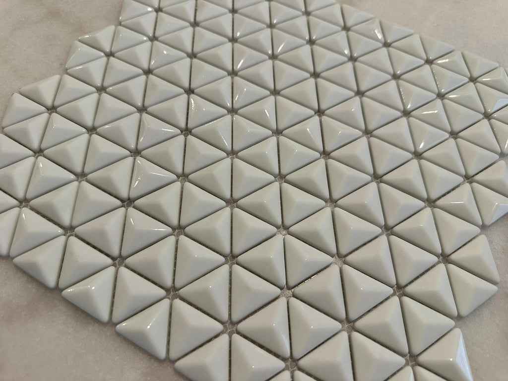 3D White Triangle Matte and Glossy Mixed Mosaic Glass