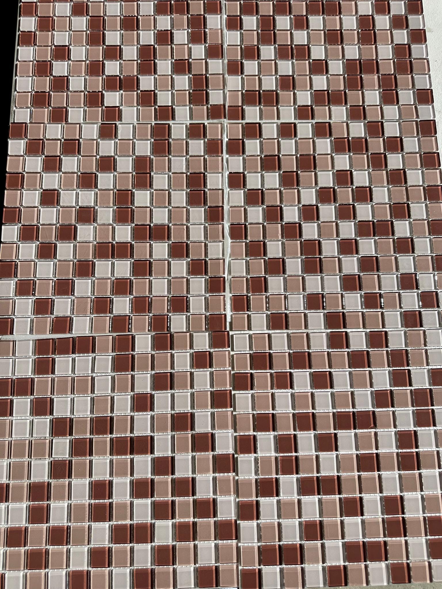 Light Pink Mixed Glass Mosaic 1x1 on a 12x12 Meshed sheet