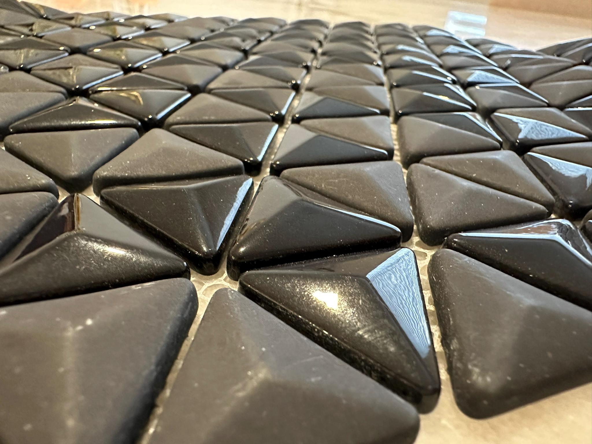 3D Black Triangle Matte and Glossy Mixed Mosaic Glass