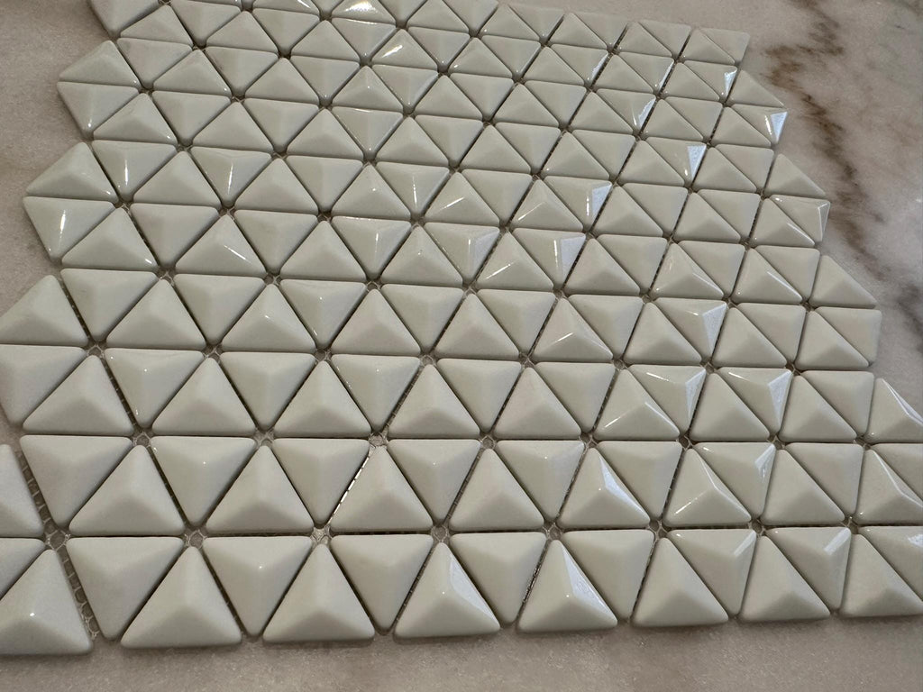 3D White Triangle Matte and Glossy Mixed Mosaic Glass