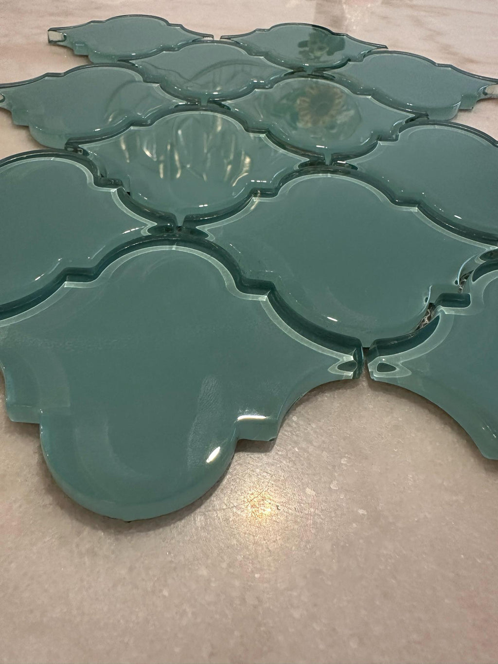 Aqua Arabesque Glossy Glass Mosaic 9"x13"