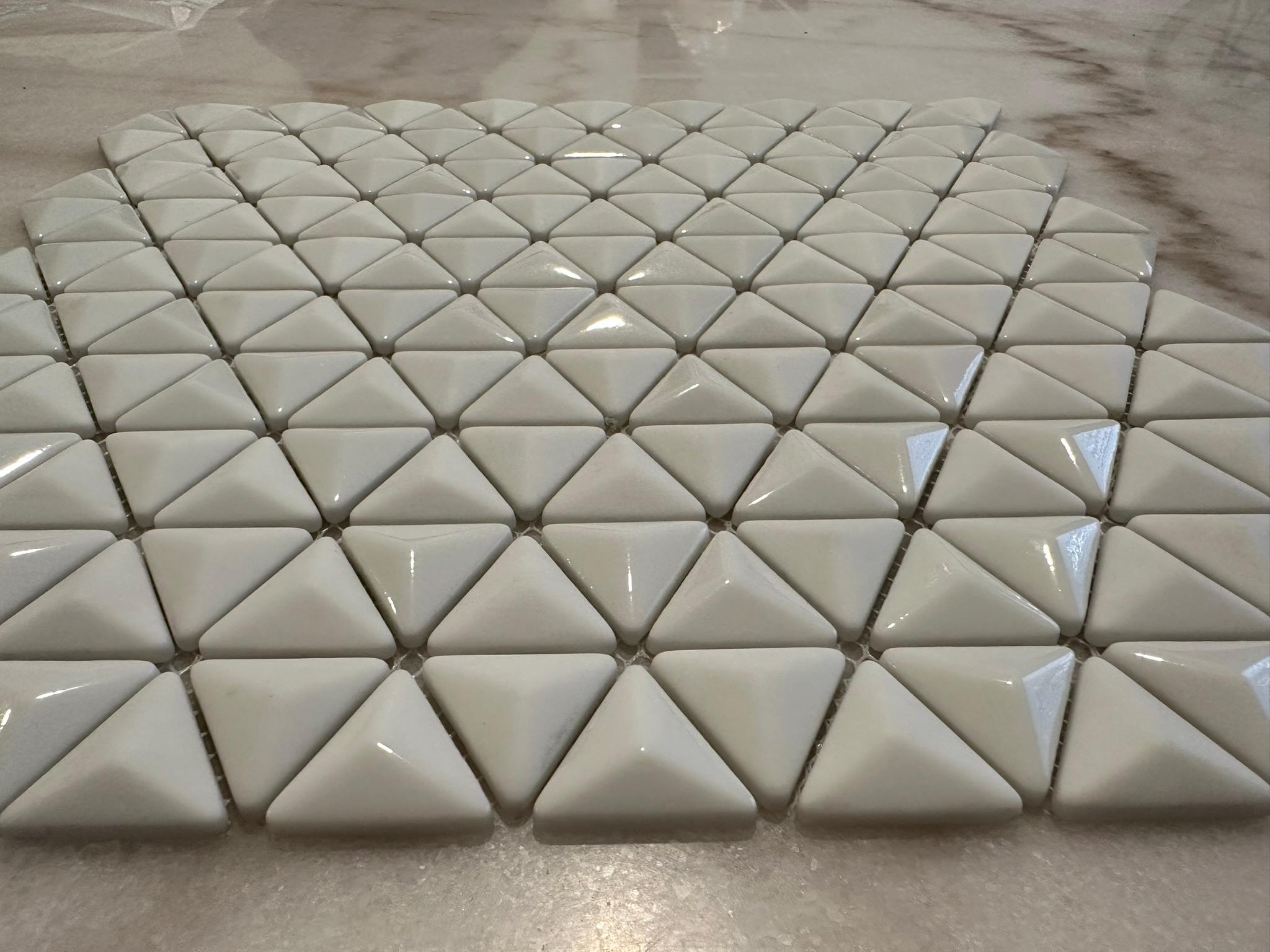 3D White Triangle Matte and Glossy Mixed Mosaic Glass