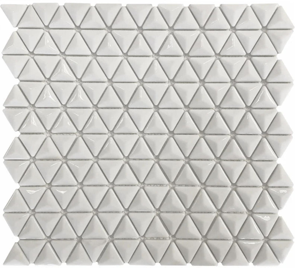 3D White Triangle Matte and Glossy Mixed Mosaic Glass