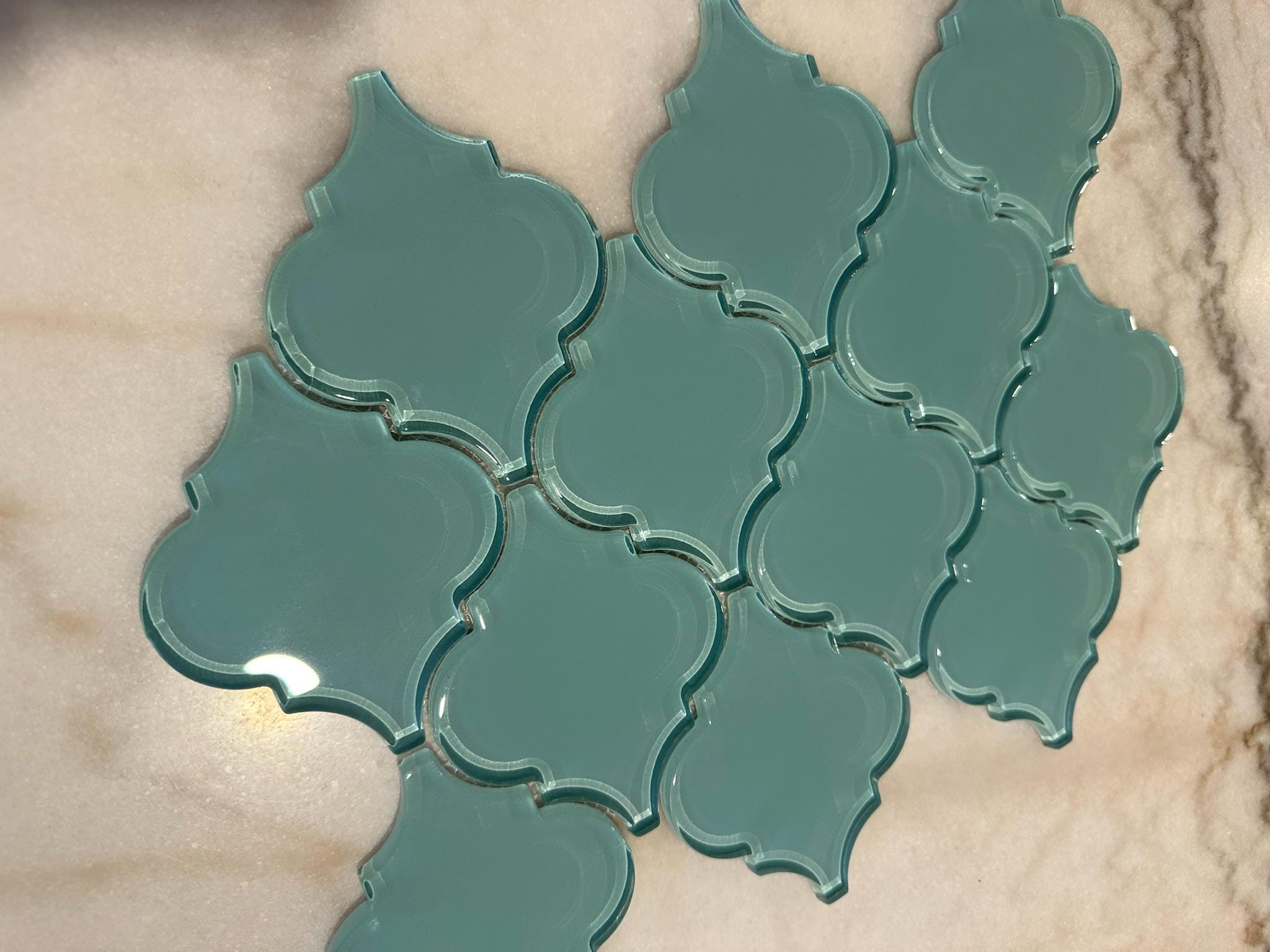 Aqua Arabesque Glossy Glass Mosaic 9"x13"