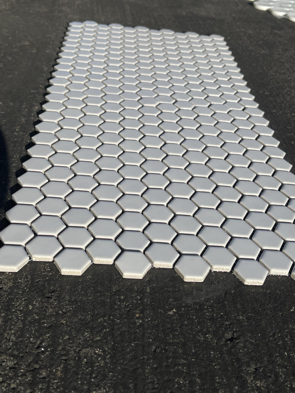1” hex White Matte Porcelain Mosaic Meshed in 12”x10” sheet