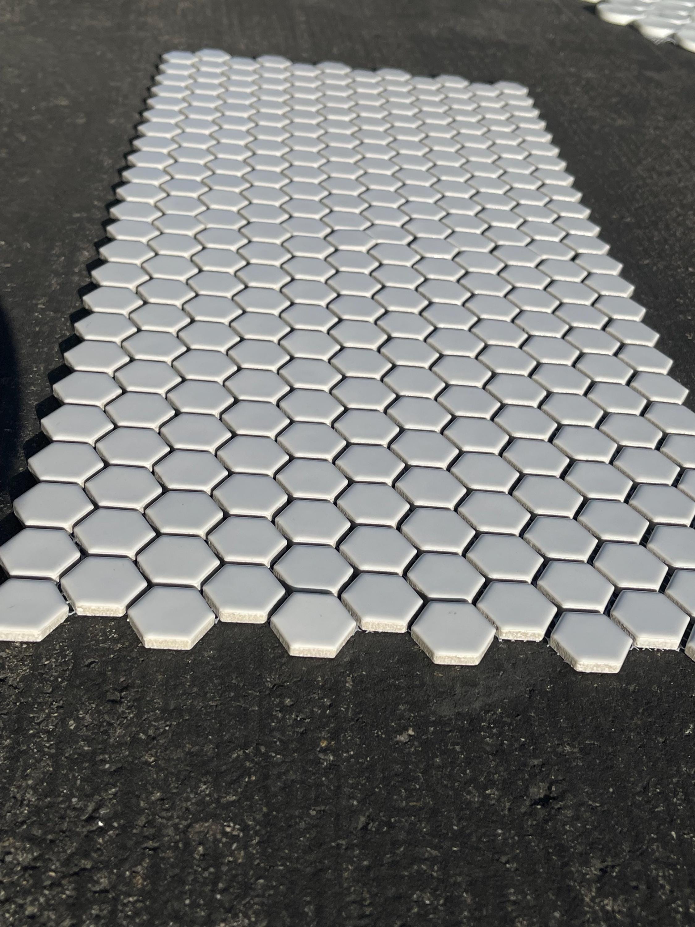 1” hex White Matte Porcelain Mosaic Meshed in 12”x10” sheet