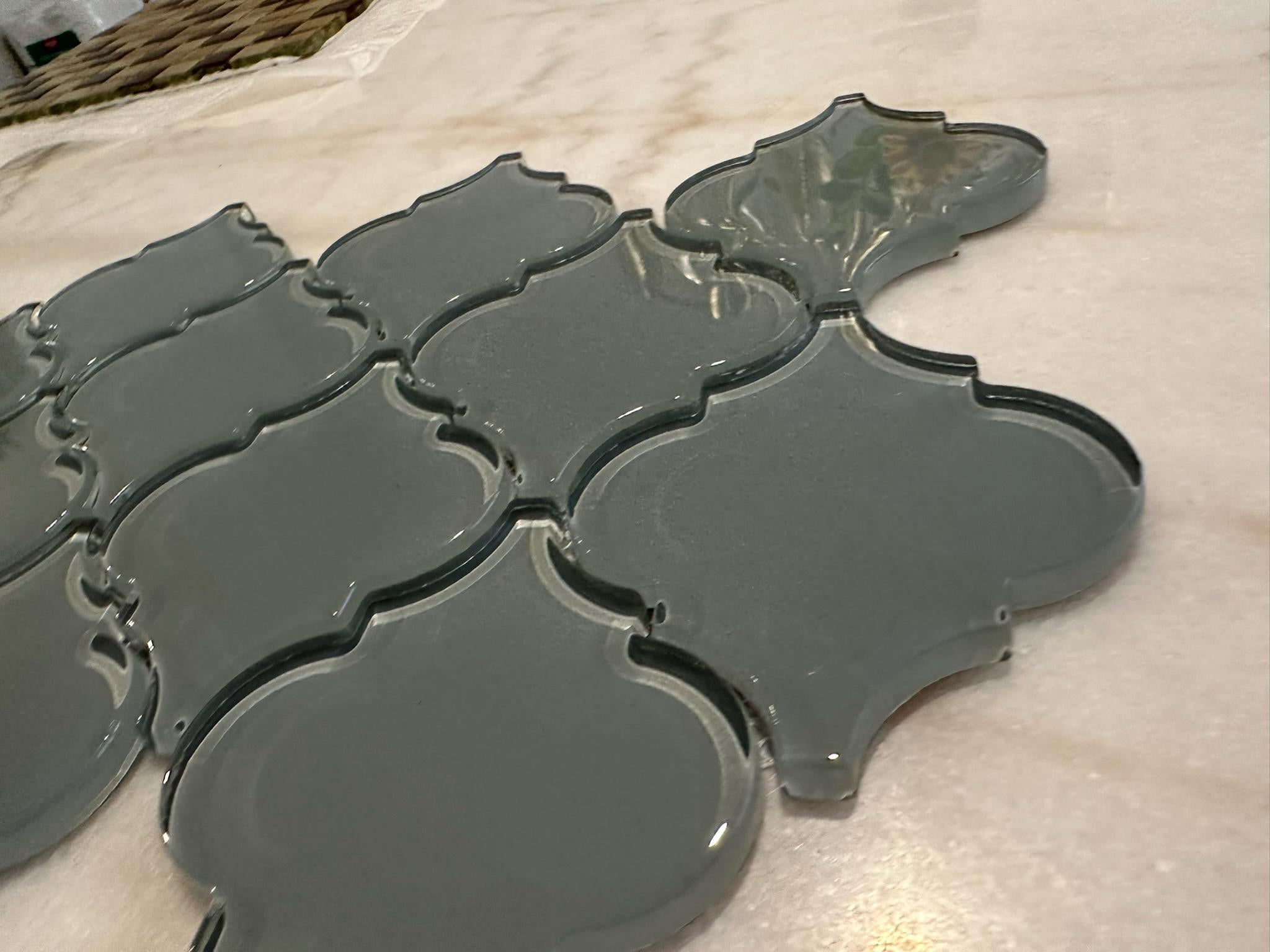 Gray Arabesque Glossy Glass Mosaic 9"x13"