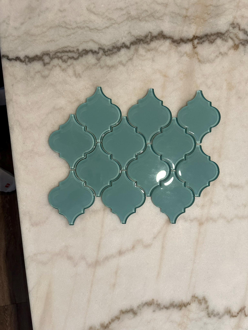 Aqua Arabesque Glossy Glass Mosaic 9"x13"