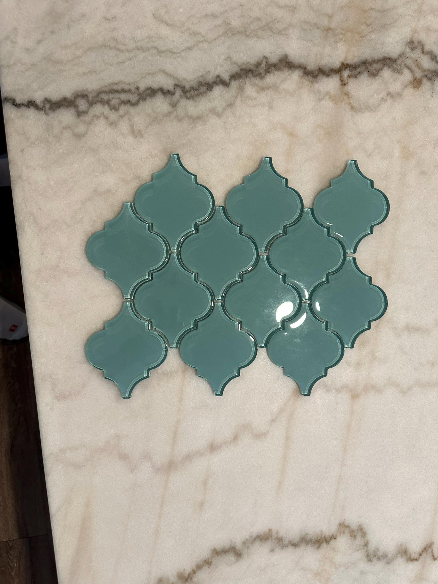 Aqua Arabesque Glossy Glass Mosaic 9"x13"