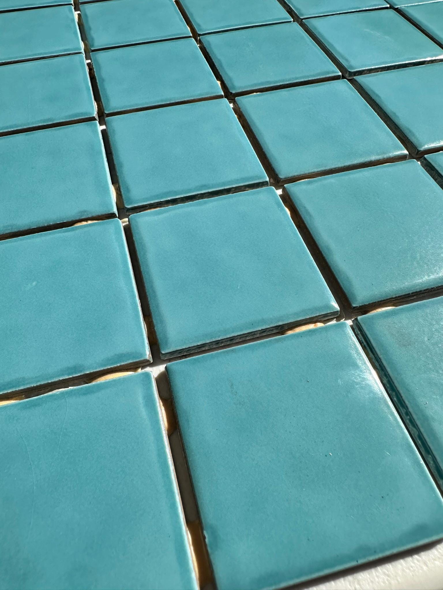 Teal Blue Glossy Pool Tile Porcelain Mosaic on 12x12 Sheet