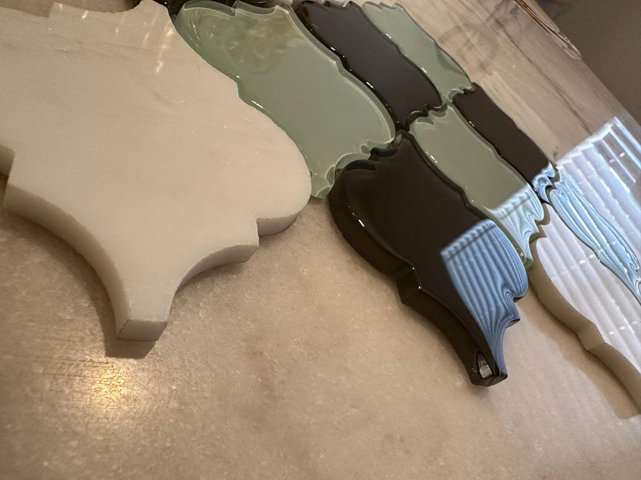 Aqua Blue and White Arabesque 9"x13" Stone and Glass Mosaic