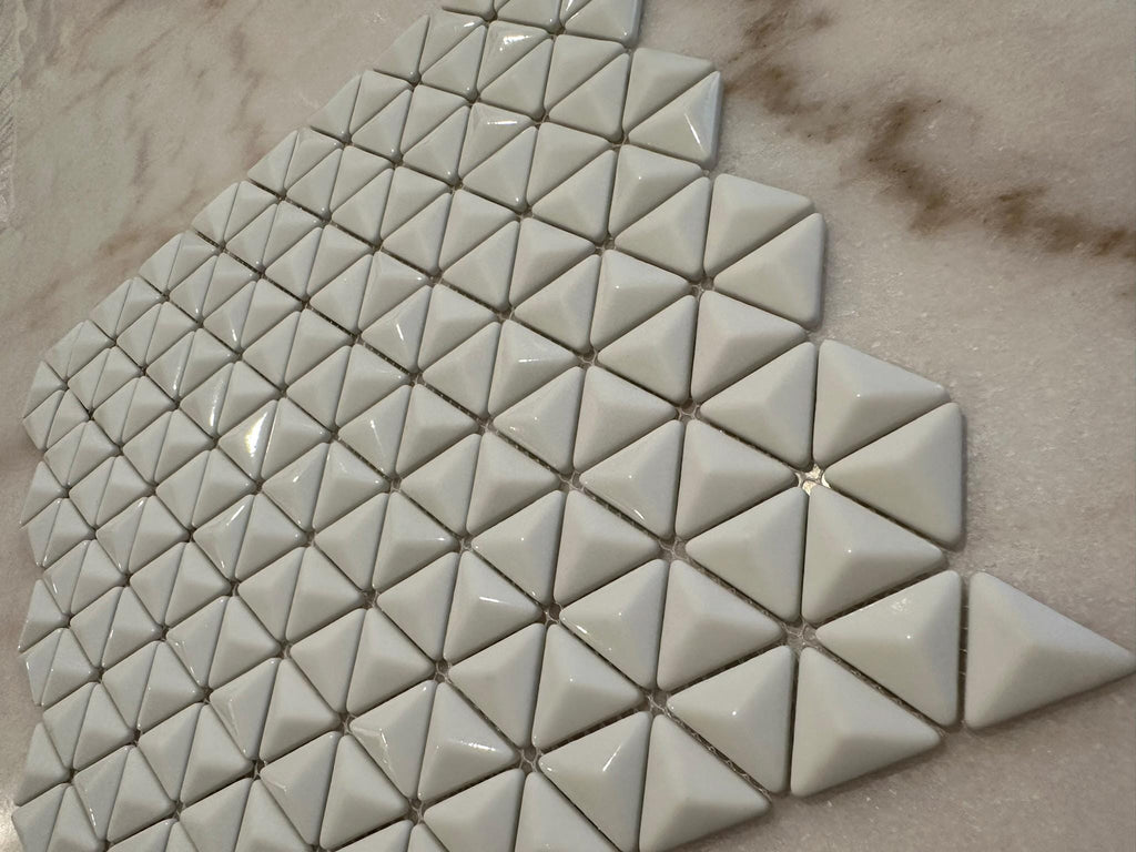 3D White Triangle Matte and Glossy Mixed Mosaic Glass