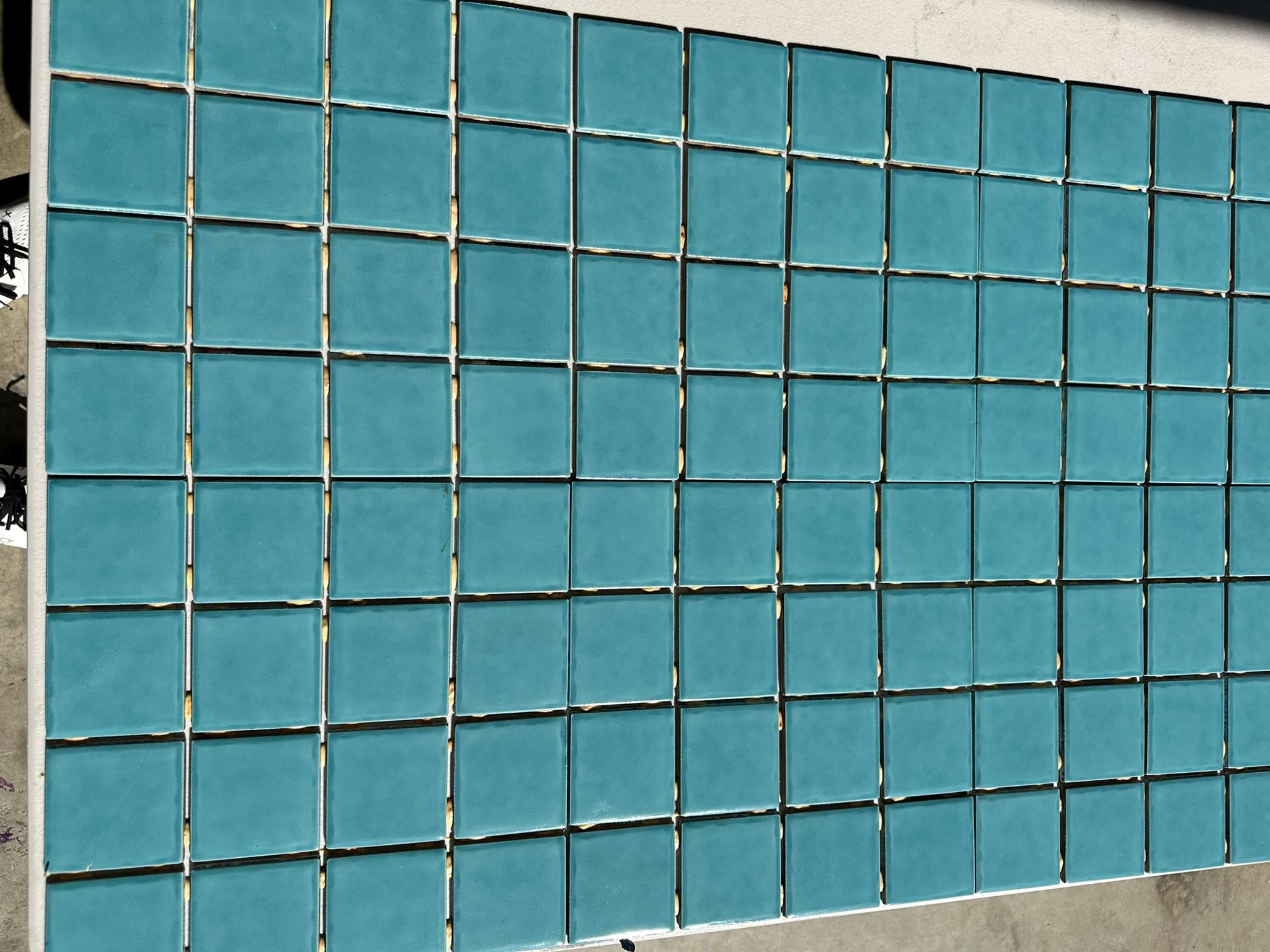 Teal Blue Glossy Pool Tile Porcelain Mosaic on 12x12 Sheet