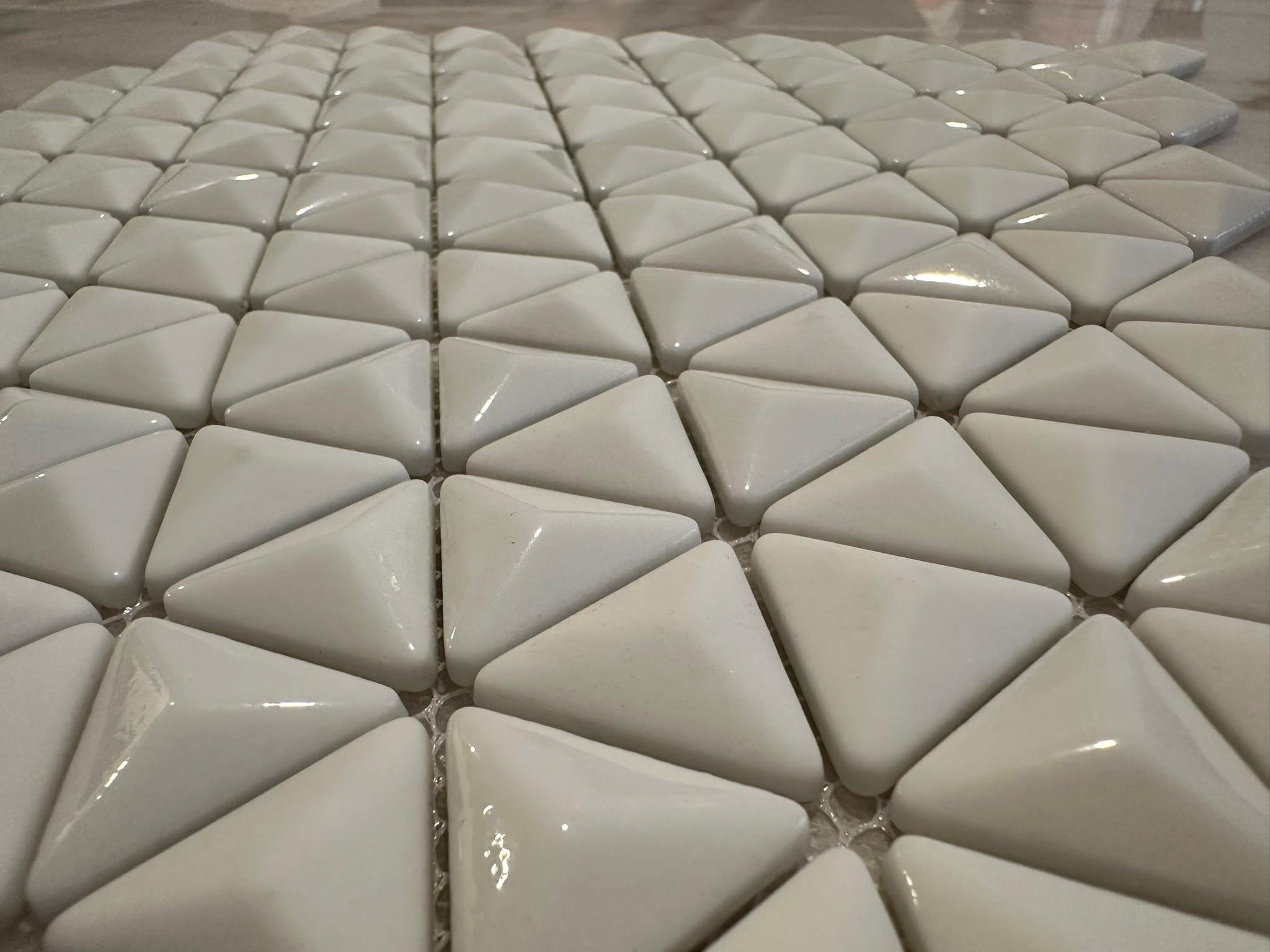 3D White Triangle Matte and Glossy Mixed Mosaic Glass