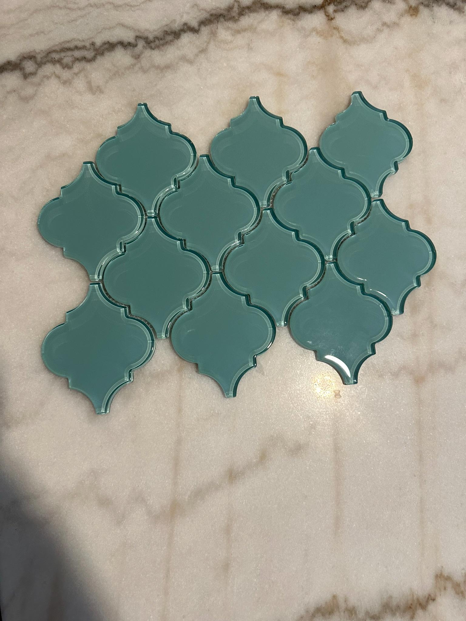 Aqua Arabesque Glossy Glass Mosaic 9"x13"