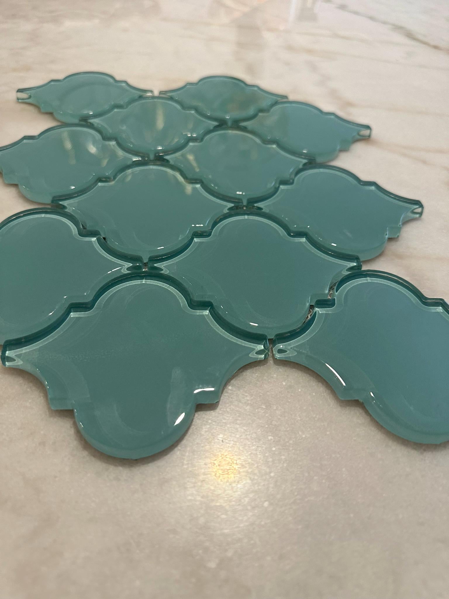 Aqua Arabesque Glossy Glass Mosaic 9"x13"