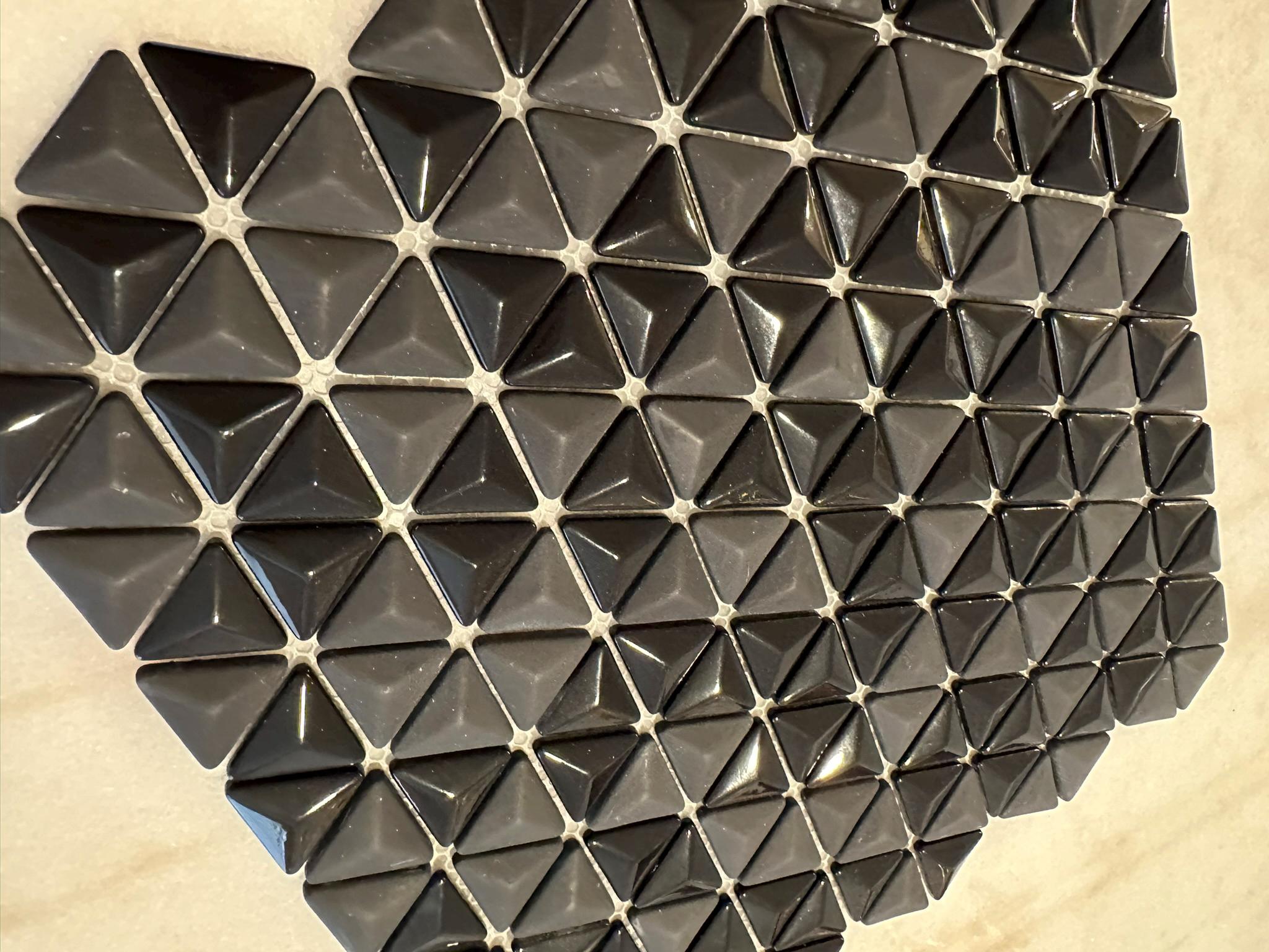 3D Black Triangle Matte and Glossy Mixed Mosaic Glass