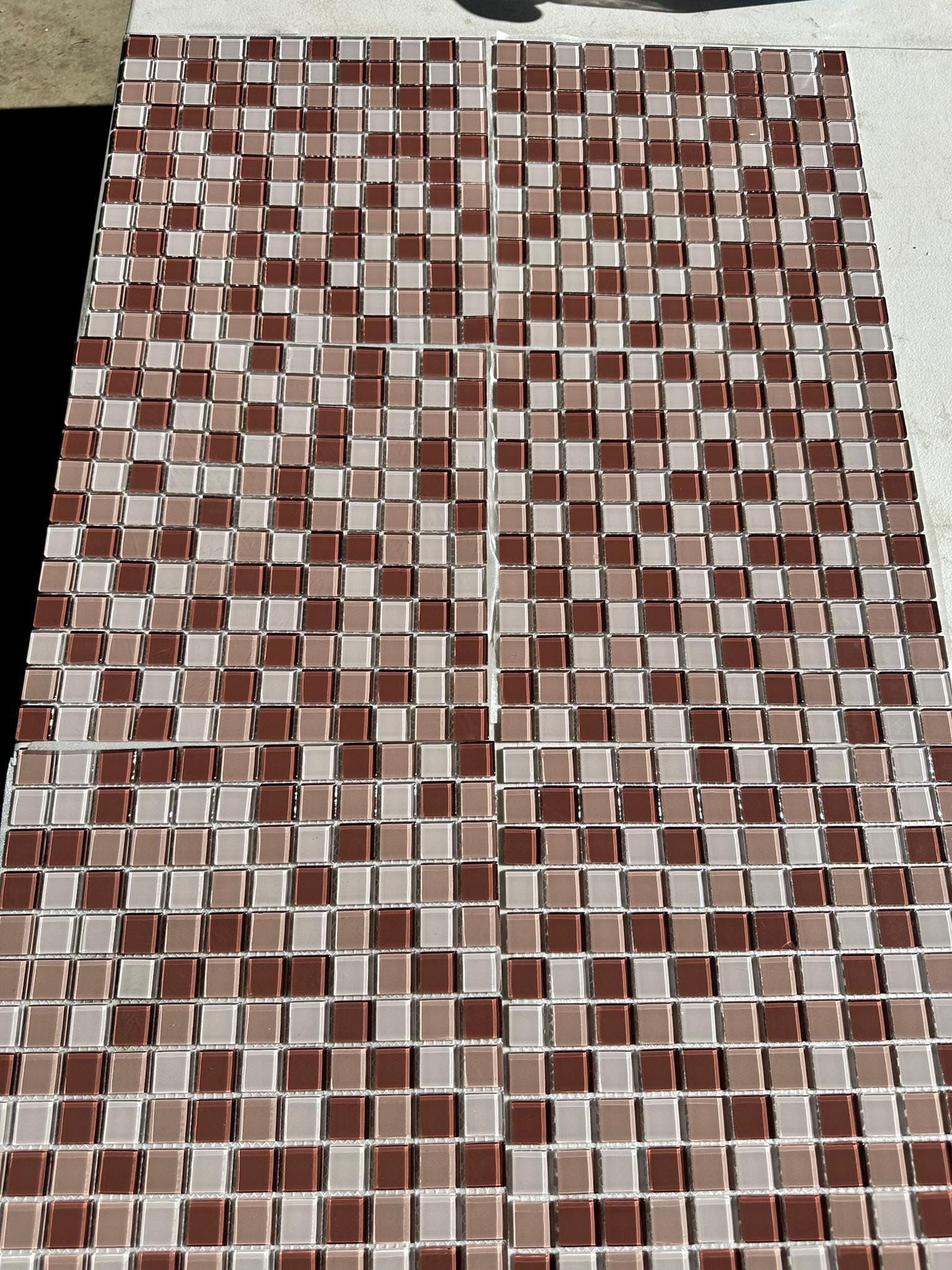 Light Pink Mixed Glass Mosaic 1x1 on a 12x12 Meshed sheet