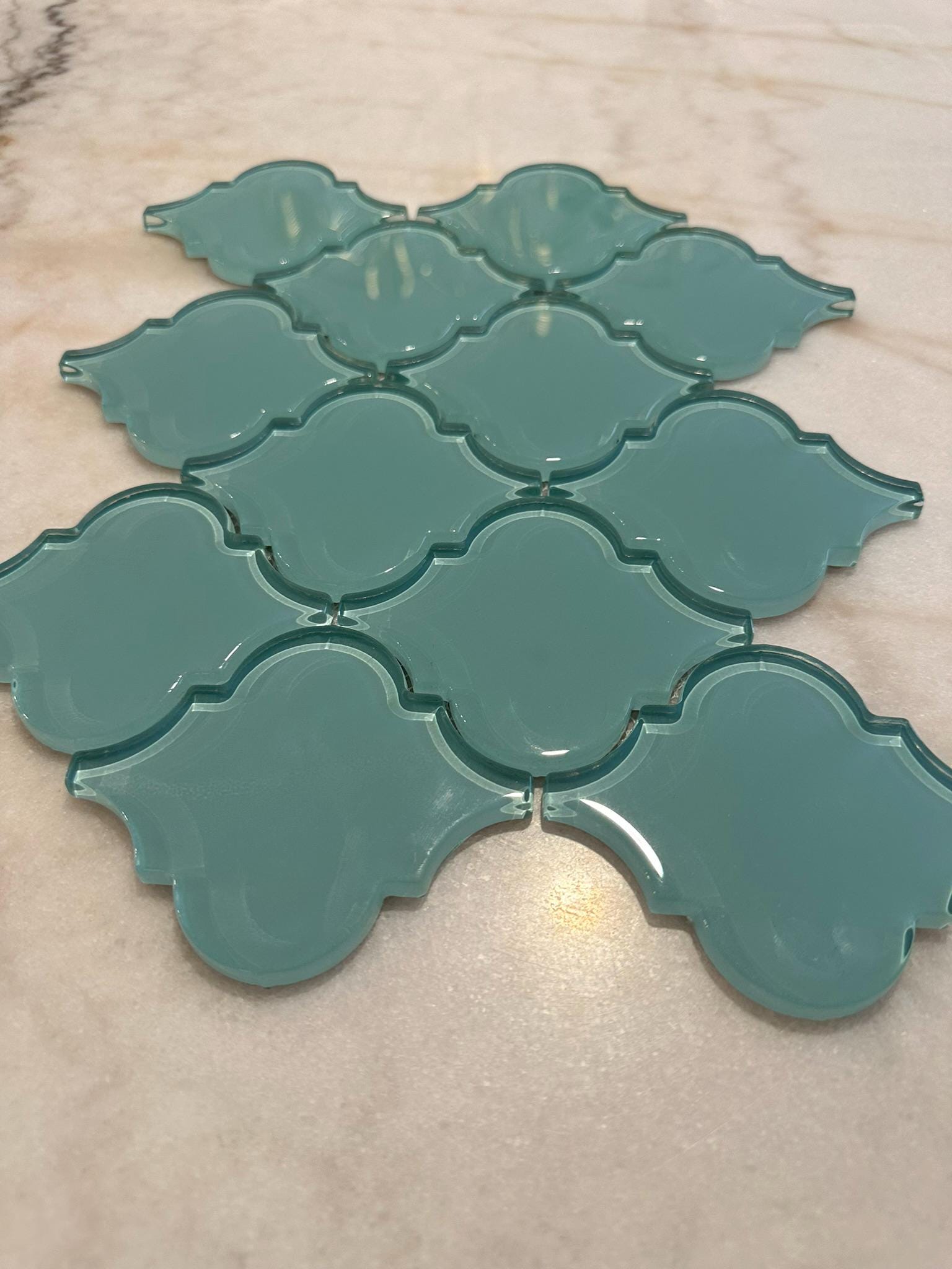 Aqua Arabesque Glossy Glass Mosaic 9"x13"