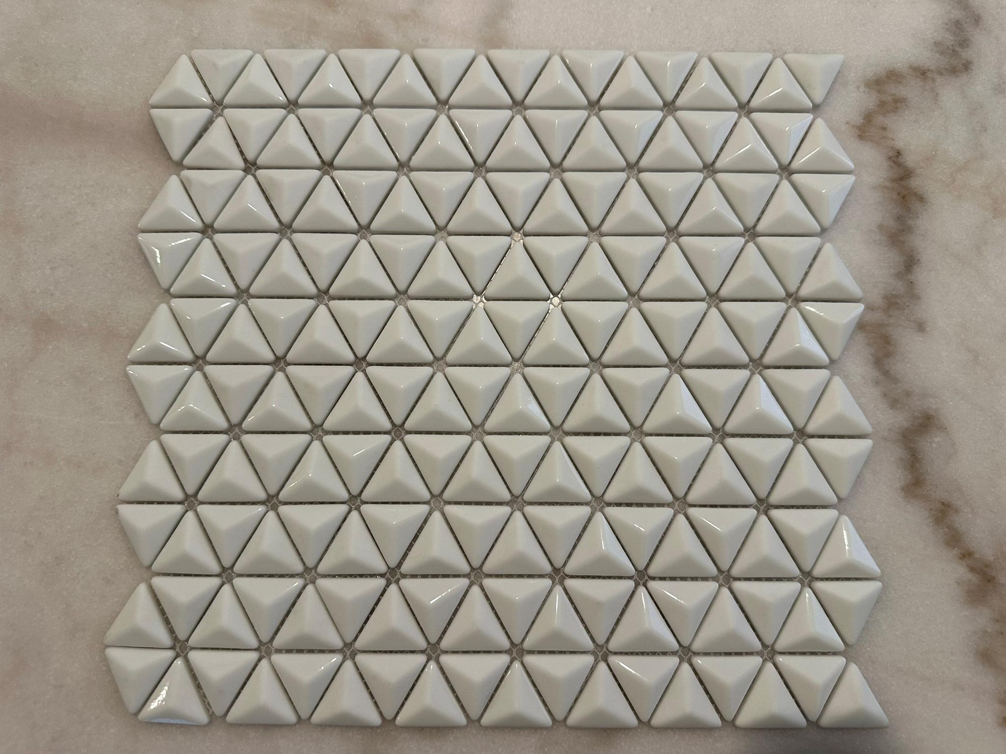 3D White Triangle Matte and Glossy Mixed Mosaic Glass