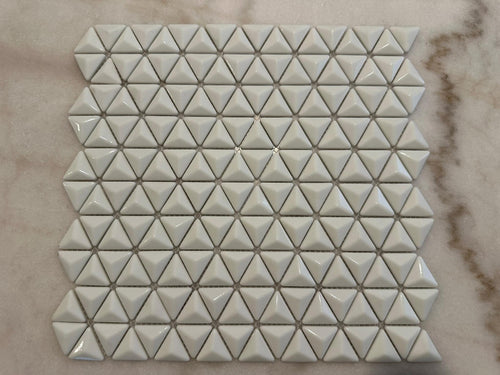 3D White Triangle Matte and Glossy Mixed Mosaic Glass