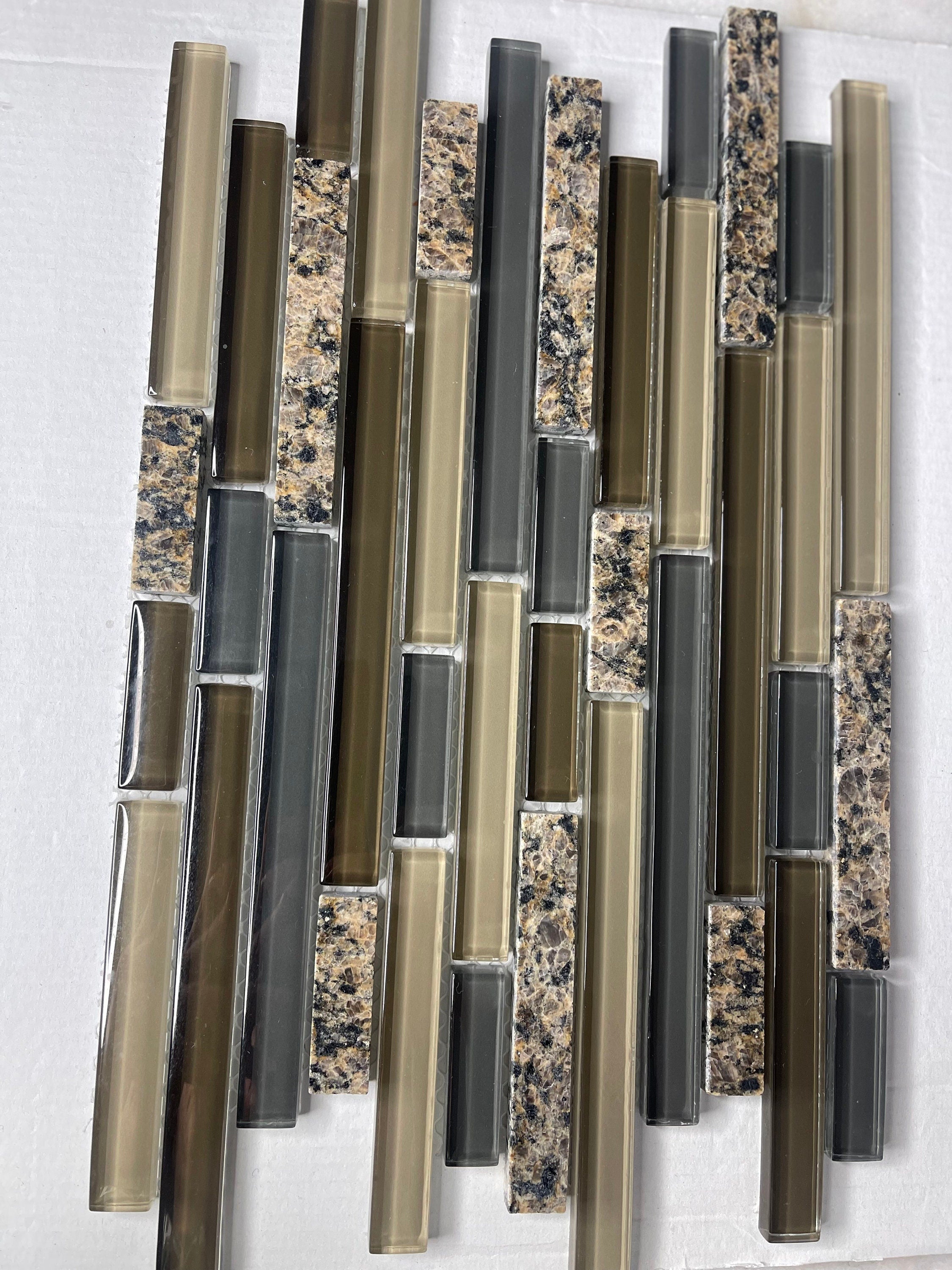 Tropical Brown Granite Stone & Glass Mix Mosaic