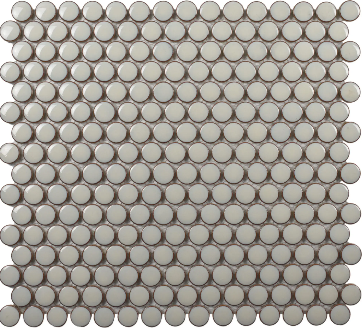 Cream Glossy Penny Round Mosaic 12"x12"