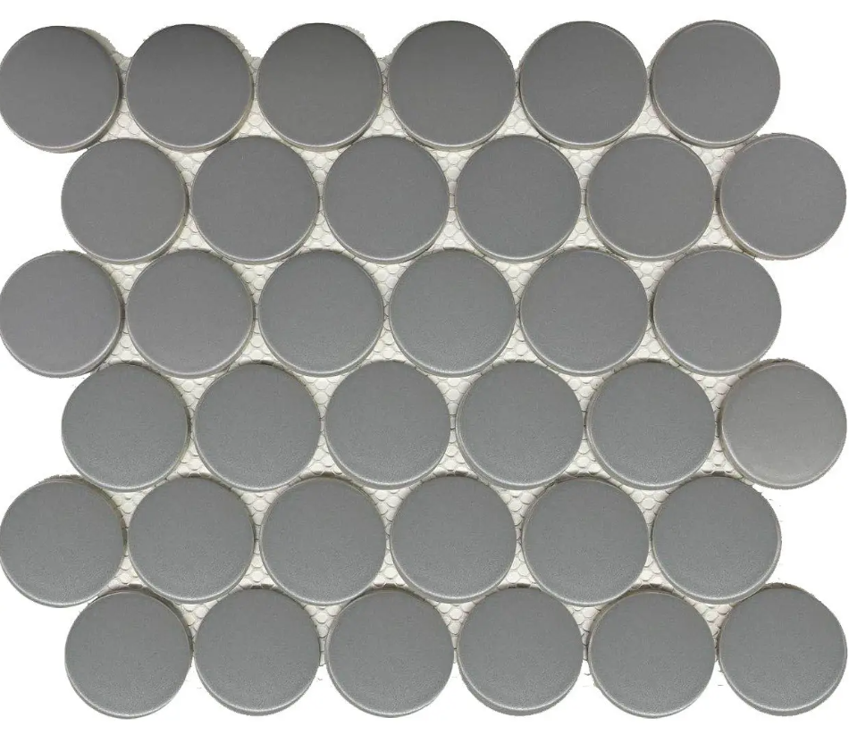 Gray Matte Large Penny Round 2" Mosaic