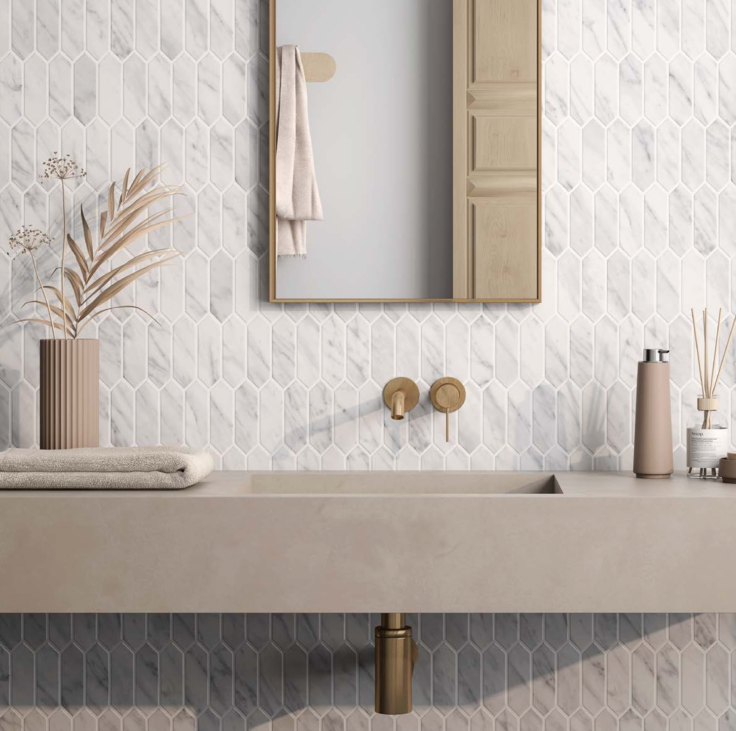 Rock White Statuary Picket Mosaic