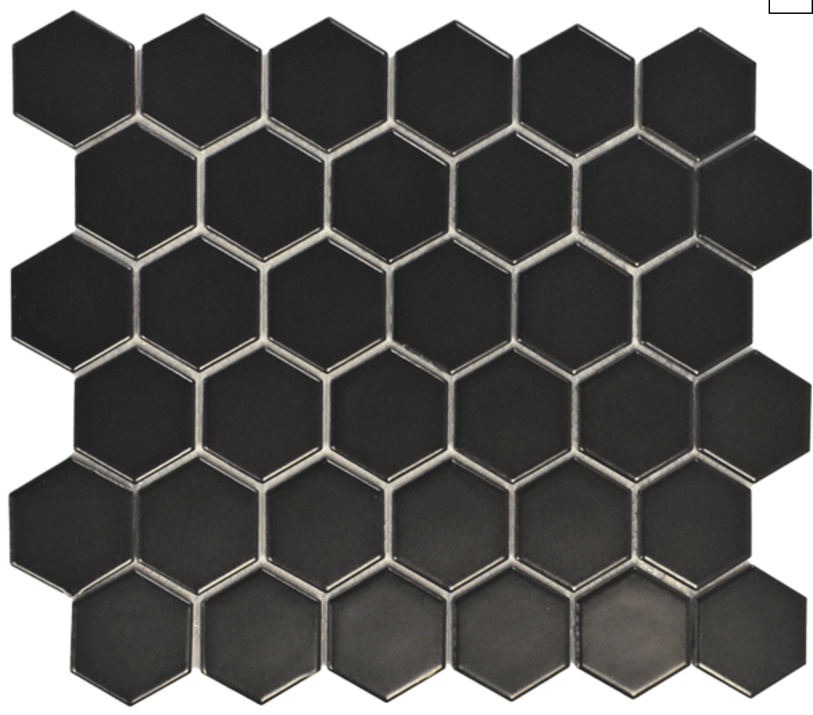 2" Black Hex Matte 12"x12"