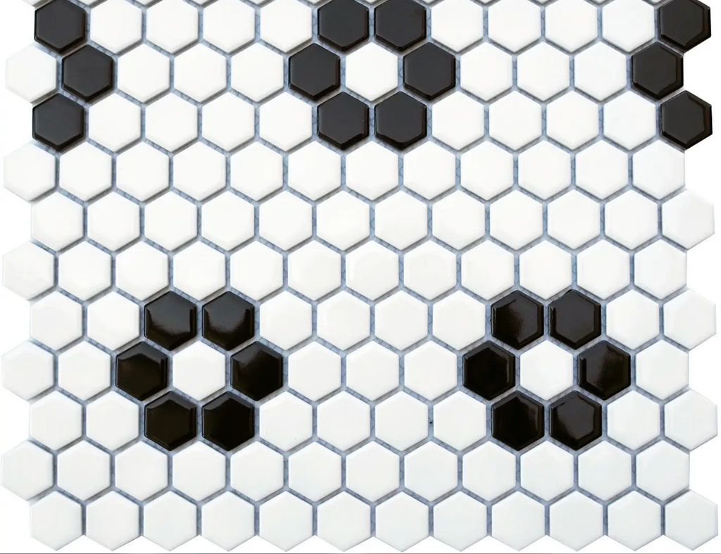 1" Black and White Flower Mosaic Matte