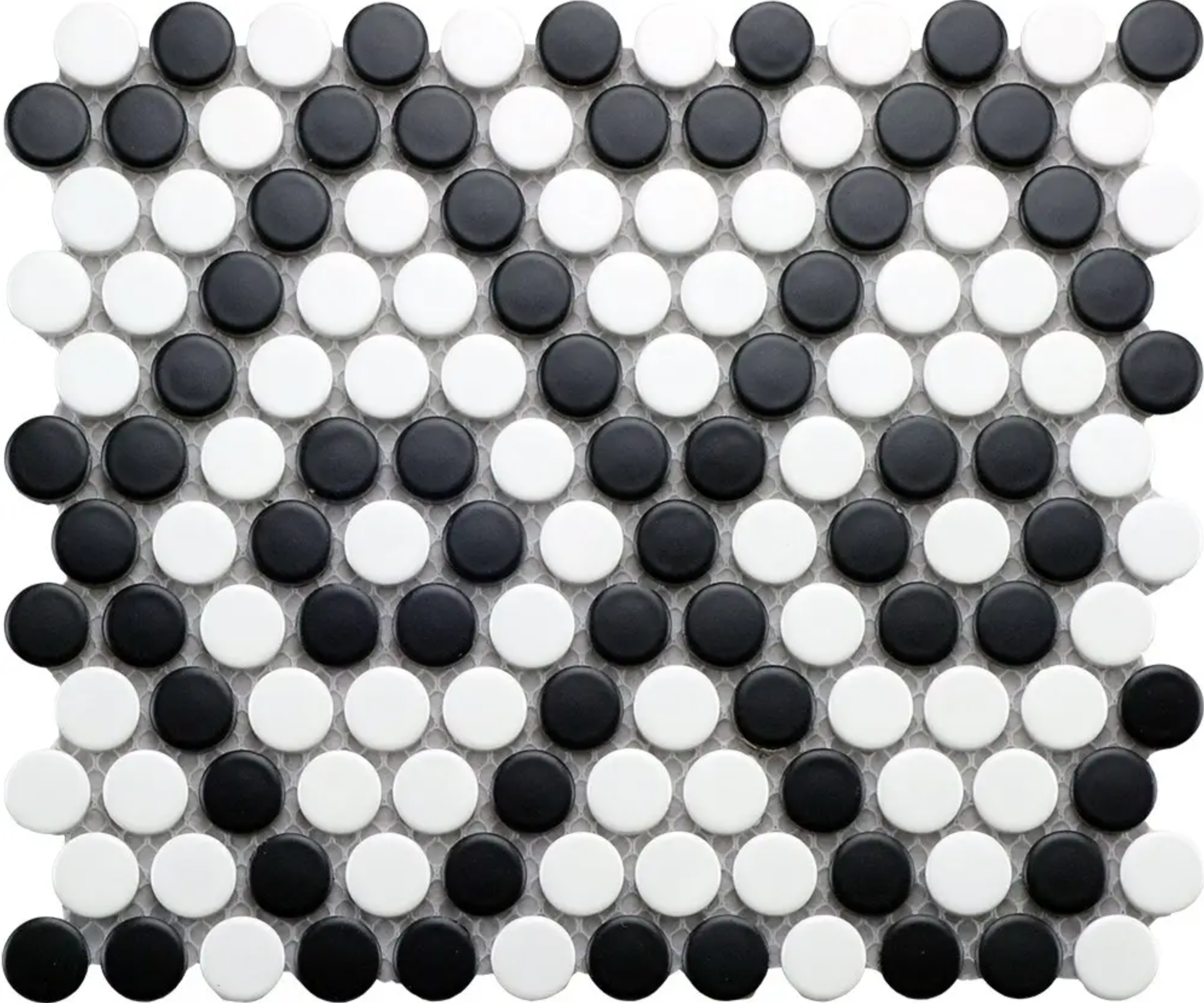 Black & White Matte Pattern Penny Round Mosaic 9"x10"