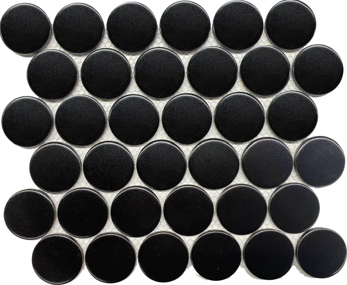 Black Matte Large Penny Round 2" Mosaic