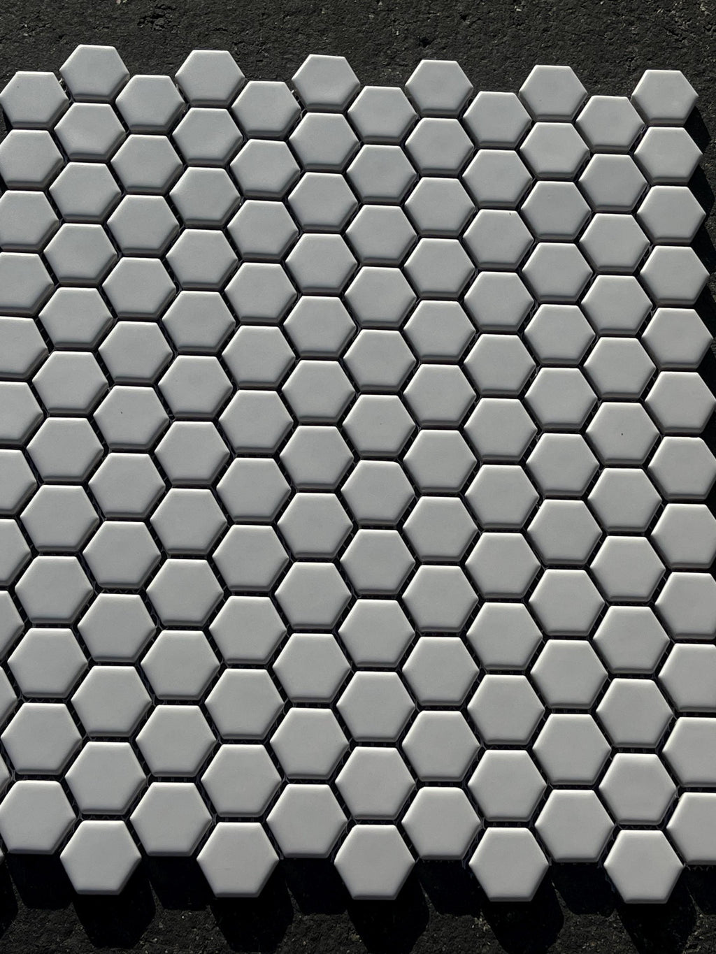 1” hex White Matte Porcelain Mosaic Meshed in 12”x10” sheet
