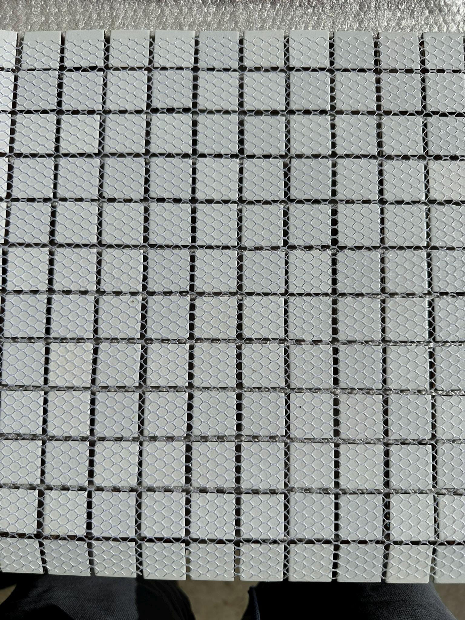 Light Pink Mixed Glass Mosaic 1x1 on a 12x12 Meshed sheet