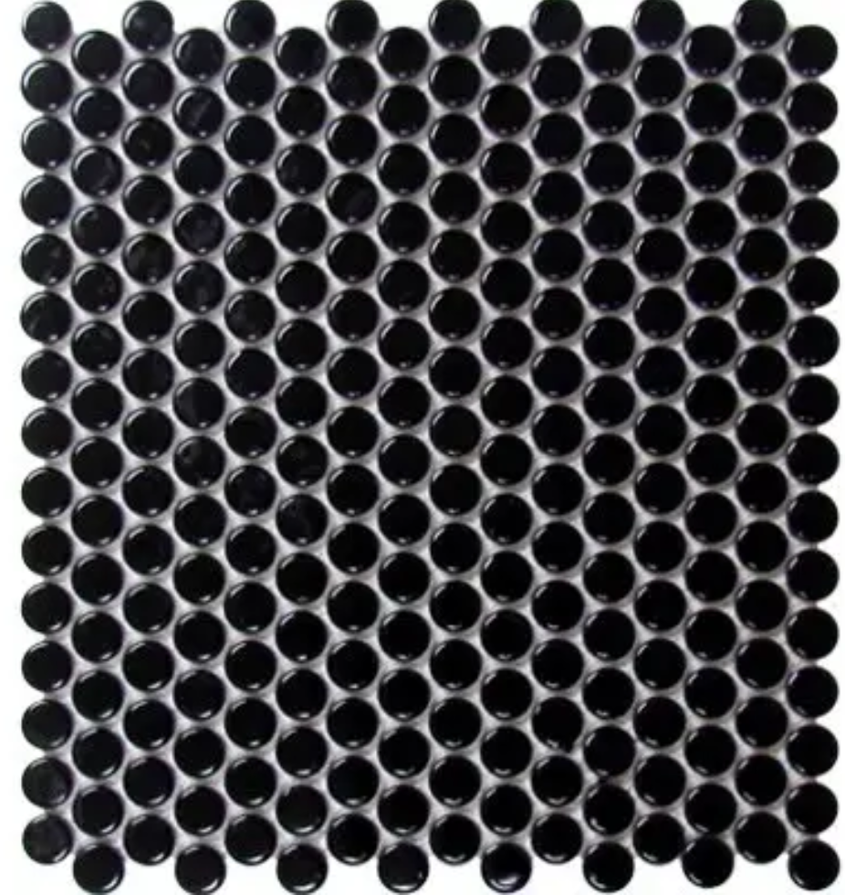 Black Penny Round Glossy Mosaic 12"x12"
