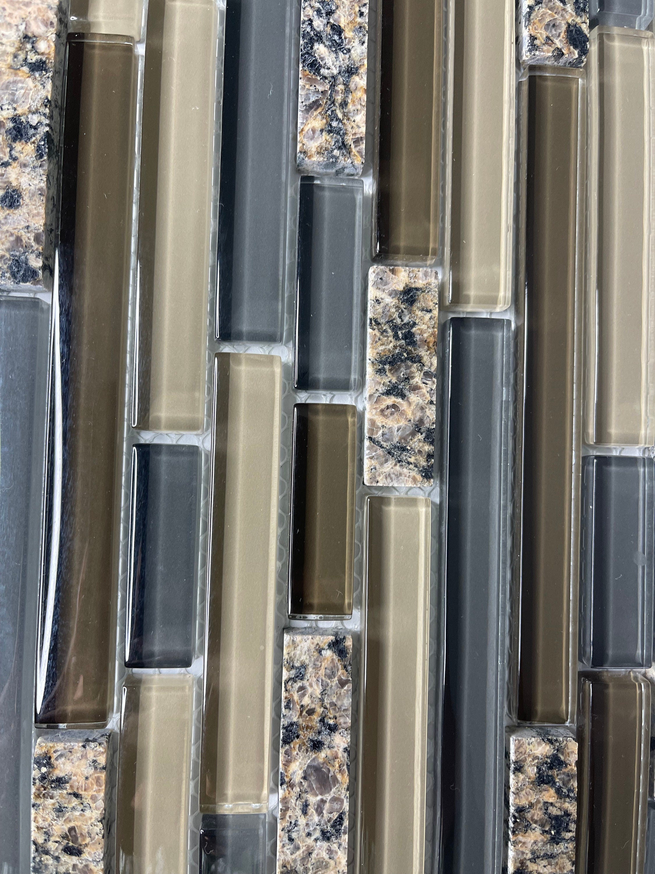 Tropical Brown Granite Stone & Glass Mix Mosaic