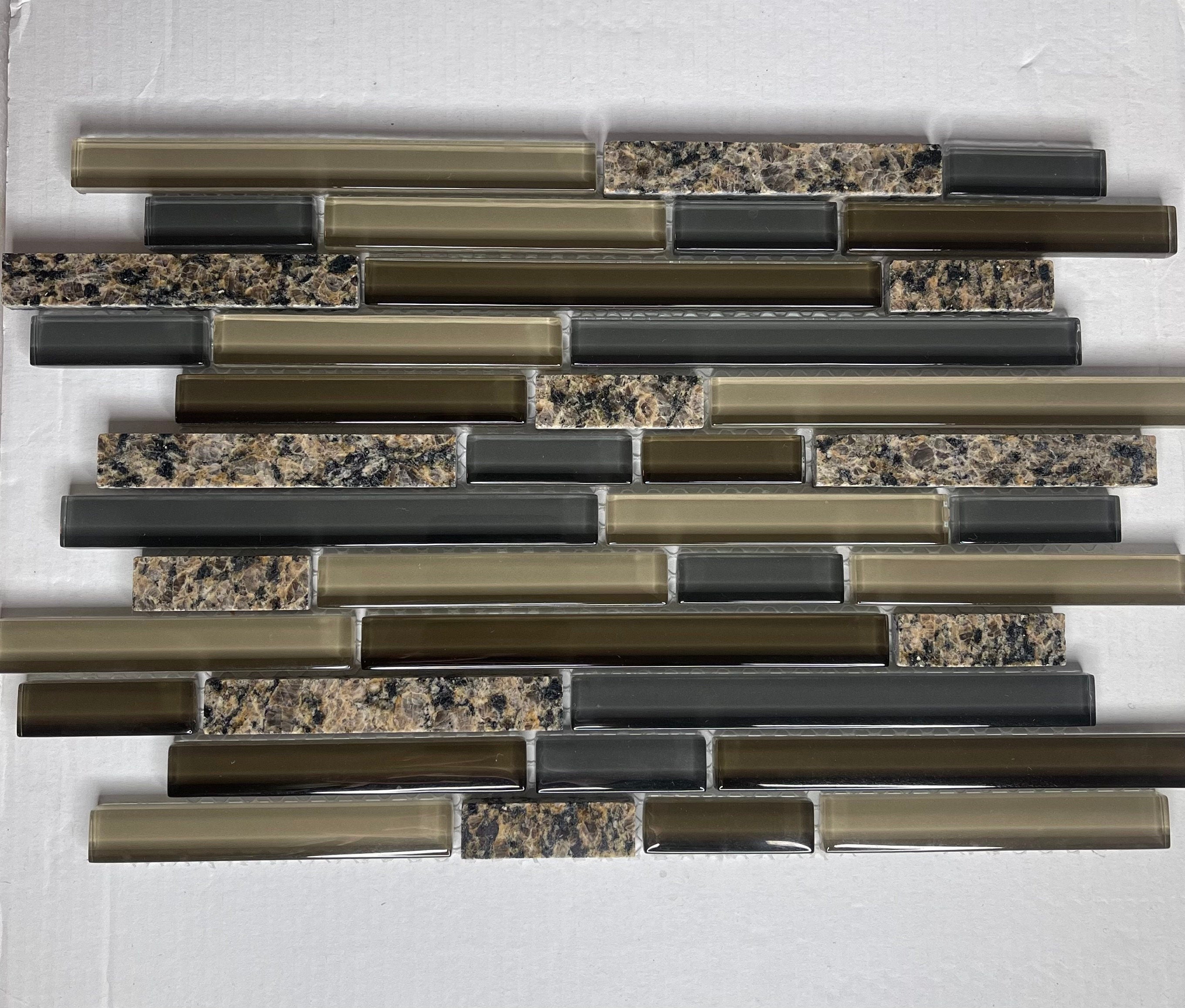 Tropical Brown Granite Stone & Glass Mix Mosaic