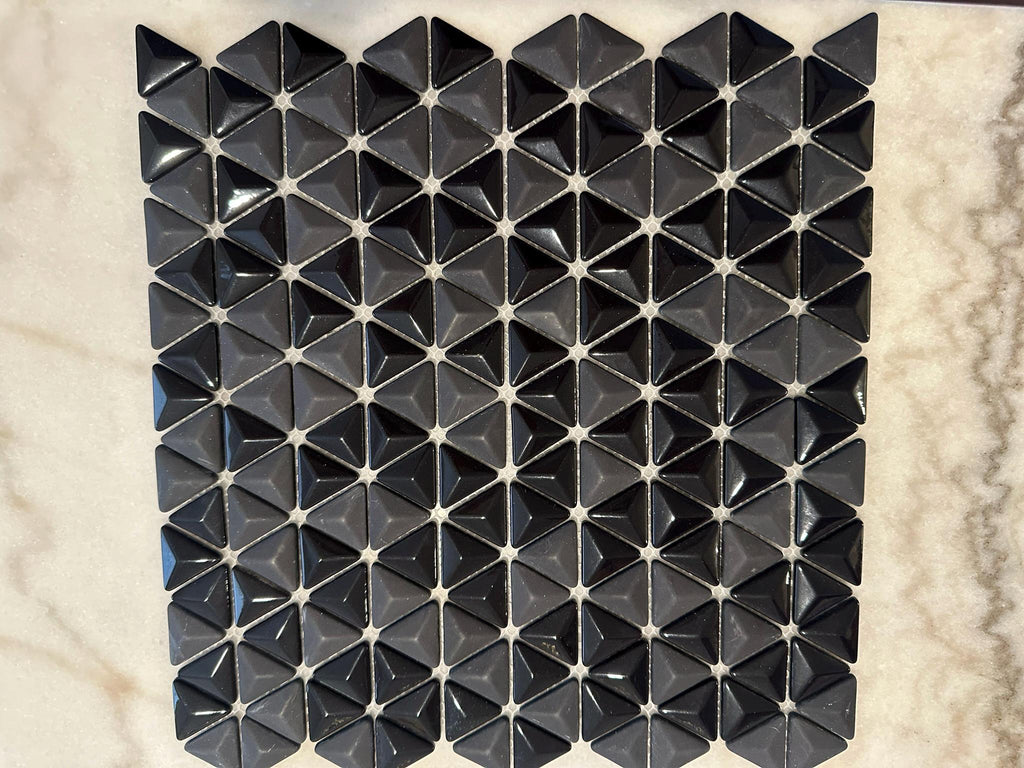 3D Black Triangle Matte and Glossy Mixed Mosaic Glass