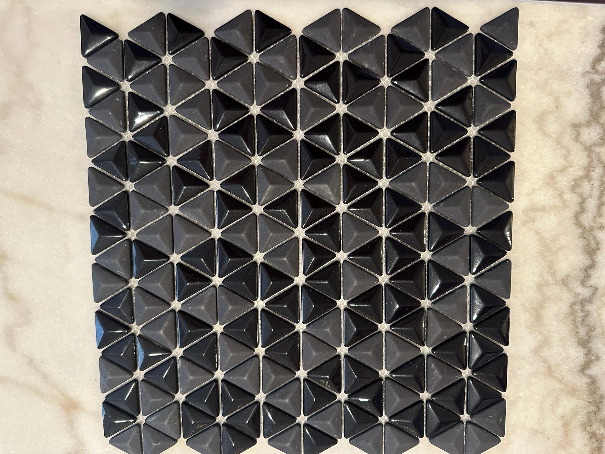 3D Black Triangle Matte and Glossy Mixed Mosaic Glass